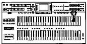 Scanned image of a vintage electronic device interface with labeled buttons and keyboard layout
