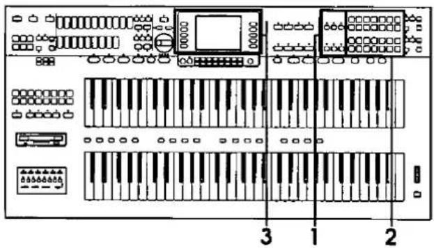 Diagram of an electronic device with labeled keys and ports, showing connections between keys and a central display.