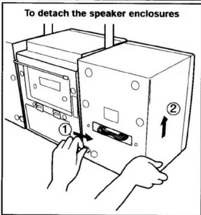 To detach the speaker enclosures ① ②