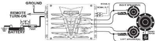 GROUND REMOTE TURN-ON 1.18" FUSE BATTERY R2 R1 R0 R1 R2 R3 R4 R5 R6 R7 R8 R9 R10 RIGHT SPEAKER(S) RIGHT SPEAKER(R) WOUND RUN