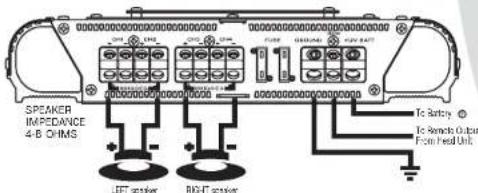 SPEAKER IMPEDANCE 4-B OHMS LEFT speaker RIGHT speaker TC Battery To Remote Output From Feed Unit