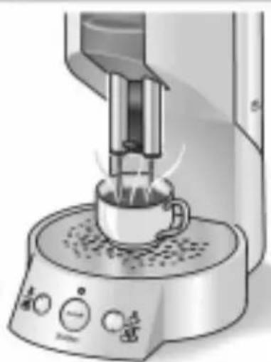 Illustration of a coffee maker using a steaming cup on a base (no text or symbols visible)