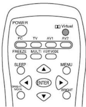 POWER PC TV AV1 AV2 FREEZE MULTI VIEW MODE SLEEP MENU BRIGHT ENTER BRIGHT