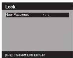 Lock New Password [0-9] : Select ENTER:Set