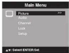 Main Menu Picture >> Audio Channel Lock Setup Select ENTER:Set