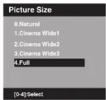 Picture Size 0.Natural 1.Cinema Wide1 2.Cinema Wide2 3.Cinema Wide3 4.Full [0-4]:Select