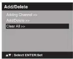 Add/Delete Adding Channel >> AddsDelete >> Clear All >>