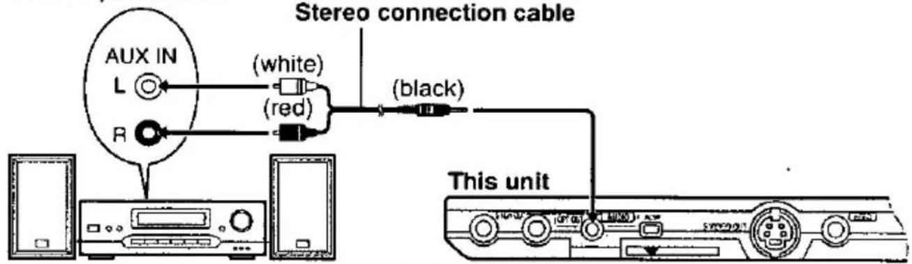 Stereo connection cable AUX IN L R (white) (red) (black) This unit