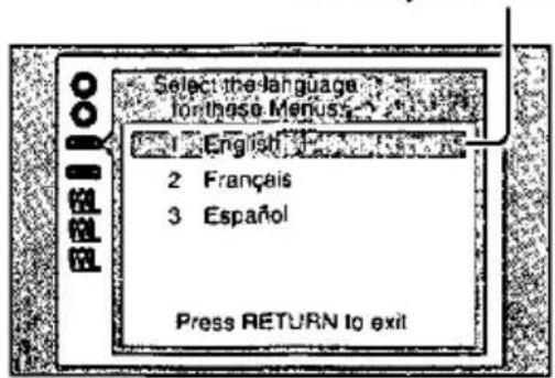 Select the language for these Menus: 1 English 2 Français 3 Español Press RETURN to exit