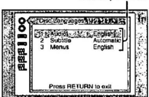 Disc Languages 1 Audio English 2 Subtitle Automatic 3 Menus English Press RETURN to exit