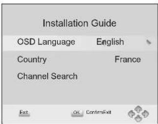 Installation Guide OSD Language English Country France Channel Search Ext CX ConfirmExit
