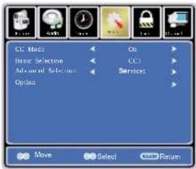 CC Mode Basic Selection Advanced Selection Options Out CCI Service1 Move Select Return