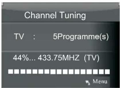 Channel Tuning TV : 5Programme(s) 44%... 433.75MHz (TV) Menu