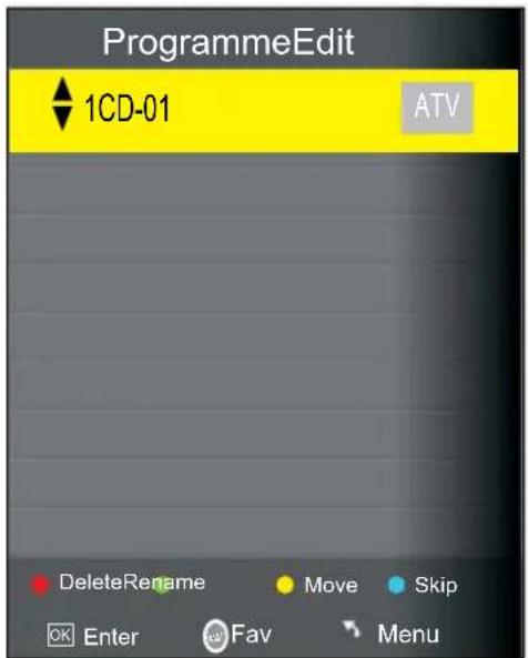 ProgrammeEdit 1CD-01 ATV DeleteRename Move Skip OK Enter Fav Menu
