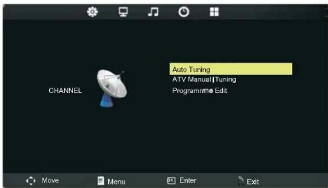 Auto Tuning ATV Manual Tuning Programme Edit CHANNEL Move Menu Enter Exit
