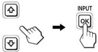 graph LR A["Hand icon"] --> B["Arrow pointing to button"] C["Hand icon"] --> B D["Input"] --> E["OK"]