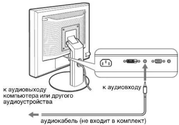 к аудиовыходу компьютера или другого аудиоустройства к аудиовходу аудиокабель (не входит в комплект)