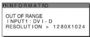 OUT OF RANGE INPUT1: DV I - D RESOLUTION > 1280X1024