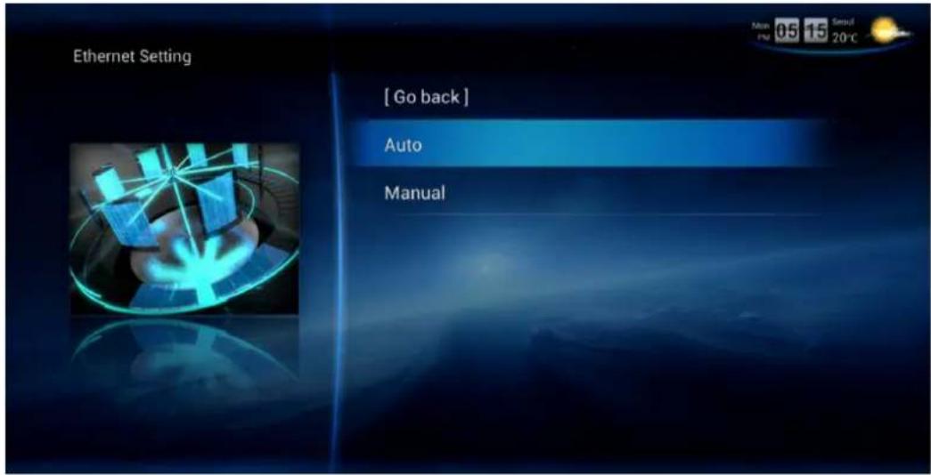 Ethernet Setting [ Go back ] Auto Manual