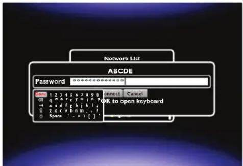 Network List ABCDE Password OK to open keyboard