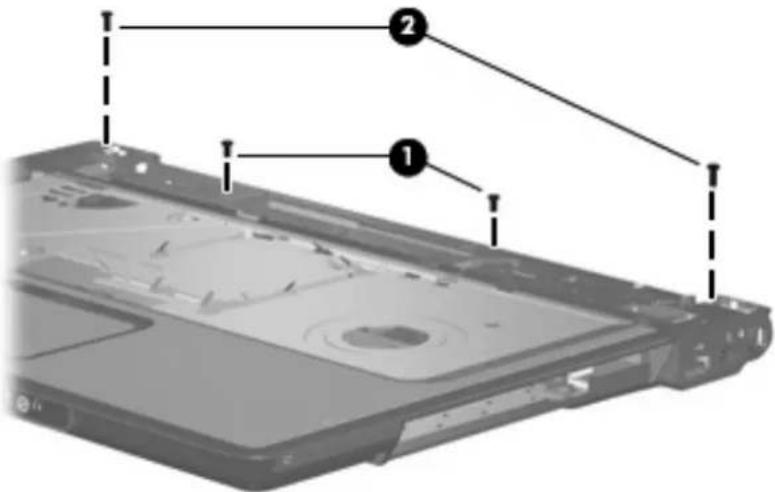 Labeled diagram of a laptop chassis showing internal components and part numbers
