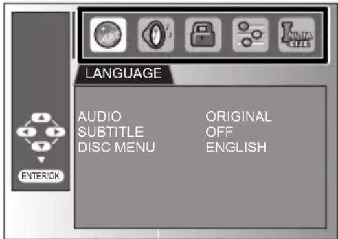 LANGUAGE AUDIO ORIGINAL SUBTITLE OFF DISC MENU ENGLISH ENTER/OK