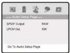 Audio Setup Page SPDIF Output RAW LPCM Out 48K Go To Audio Setup Page