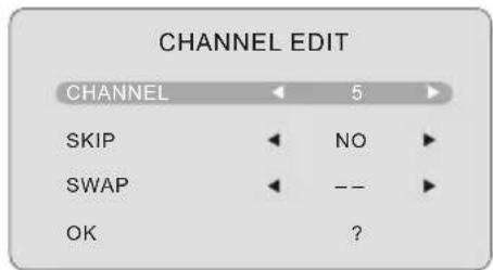 CHANNEL EDIT CHANNEL 5 SKIP NO SWAP -- OK ?