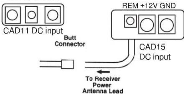 CAD11 DC input Butt Connector REM +12V GND CAD15 DC input To Receiver Power Antenna Lead