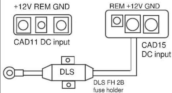 +12V REM GND CAD11 DC input REM +12V GND CAD15 DC input DLS DLS FH 2B fuse holder