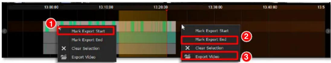 13:00.00 13:10.00 13:20.00 13:30.00 13:40.00 13:5 Mark Export Start Mark Export End Clear Selection Export Video Mark Export Start Mark Export End Clear Selection Export Video