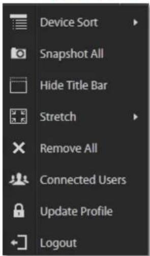Device Sort Snapshot All Hide Title Bar Stretch Remove All Connected Users Update Profile Logout