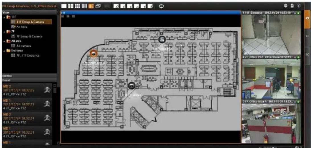 11F Emap & Camera: 3 7F_Office Area A View 11F 11F Emap & Camera All Area 7F 7F Emap & Camera All area All camera Entrance 7F_11F Entrance Device Event MD 2 2012/10/24 18:32:55 4 7F_Office PTZ MD 1 2012/10/24 18:32:55 4 7F_Office PTZ MD 2 2012/10/24 18:32:51 4 7F_Office PTZ MD 1 2012/10/24 18:32:51 4 7F_Office PTZ MD 1 11F_Entrance 2012-10-24 18:33:19 4 7F_Office PTZ 2012-10-24 18:33:19 3 7F_Office Area A 2012-10-24 18:33: