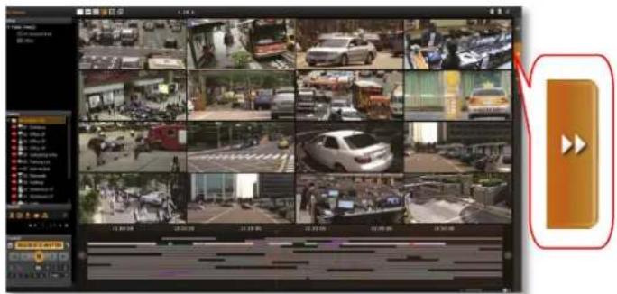 Screenshot of a video surveillance camera interface displaying multiple surveillance feeds with Chinese text labels and a play button icon.