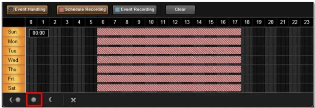 Event Handling Schedule Recording Event Recording Clear Sun. 00:00 Mon. Tue. Wed. Thu. Fri. Sat. (-) ● ( ×)