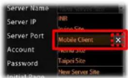 Server Name Server IP Server Port Account Password Initial Page New Server Site INR InSite Site Mobile Client New Site Taipei Site New Server Site