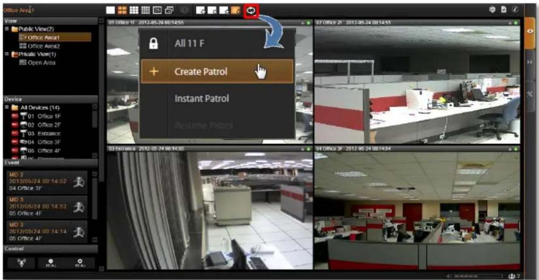 Office Area 1 View Public View(2) Office Area1 Office Area2 Private View(1) Open Area All 11 F + Create Patrol Instant Patrol Resume Patrol 01 Office 1F 2012-05-24 00:14:55 02 Office 2F 2012-05-24 00:14:55 Device All Devices (14) 01 Office 1F 02 Office 2F 03 Entrance 04 Office 3F 05 Office 4F 06 Computer Event MD 2 2012/05/24 00:14:52 04 Office 3F MD 3 2012/05/24 00:14:52 05 Office 4F MD 3 2012/05/24 00:14:54 05 Office 4F Control