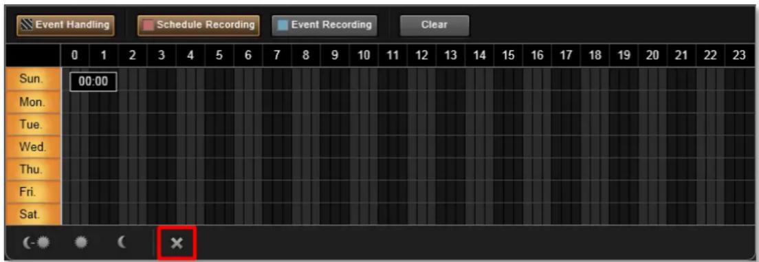 Event Handling Schedule Recording Event Recording Clear Sun. 00:00 Mon. Tue. Wed. Thu. Fri. Sat. (-) ( ×