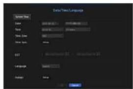 External/Menu/Language System Name: Name: 001-002 Name: 001-003 Name, Color: 001-004 Name, Type: None EXT: Language: None Layout: None OK