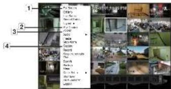 Screenshot of a surveillance camera interface with labeled panels and a list of surveillance cameras showing location, image, and text.