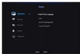 Setup System SalesTime Language Model System Management Log Information Load Next