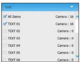 Text All Items Camera : 16 TEXT 01 Camera : 16 TEXT 02 Camera : 0 TEXT 03 Camera : 0 TEXT 04 Camera : 0 TEXT 05 Camera : 0 TEXT 06 Camera : 0