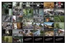 Grid of surveillance cameras and camera feeds with visible text labels and icons, likely from a surveillance system or video analysis.