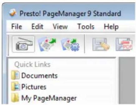 Presto! PageManager 9 Standard File Edit View Tools Help Quick Links Documents Pictures My PageManager