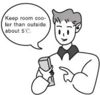 Keep room coo- ler than outside about 5°C.