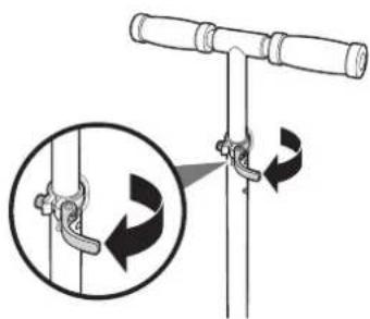 Diagram illustrating a mechanical clamp or hook mechanism with directional arrows indicating rotational motion.