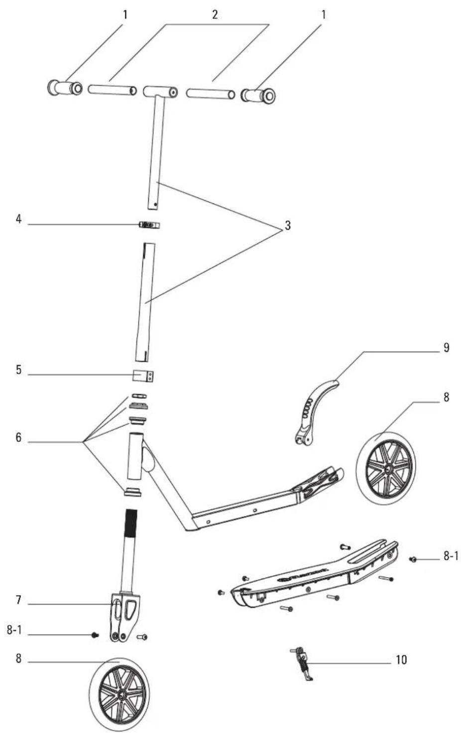 Exploded view diagram of a bicycle steering wheel assembly with numbered parts