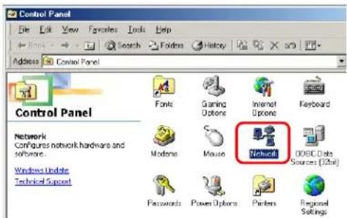 Control Panel File Edit View Favorites Tools Help Address Control Panel Control Panel Network Configures network hardware and software. Windows Update Technical Support Fonts Gaming Internet Keyboard Modems Mouse ODBC Data Sources [2bit] Passwords Power Options Printers Regional Settings
