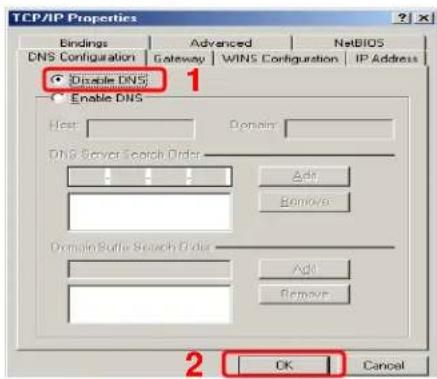 TCP/IP Properties Bindings Advanced NetsBIOS DNS Configuration Gateway WINS Configuration IP Address Disable DNS Enable DNS Host Domain DHS Server Search Order Add Remove Domain Buffer Search Order Add Remove OK Cancel