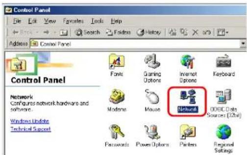Control Panel File Edit View Favorites Tools Help Search Folders History Address Control Panel Control Panel Network Configures network hardware and software. Windows Update Technical Support Fonts Gaming Internet Keyboard Modems Mouse ODBC Data Sources (2bit) Passwords Power Options Partners Regional Settings